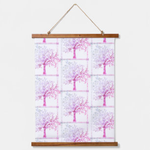 Schöne rosa Moderne Bäume des Lebens Kunst Wandteppich Mit Holzrahmen