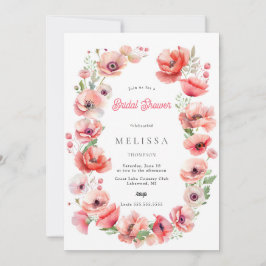 Schöne rosa Mohn Brautdusche Einladung