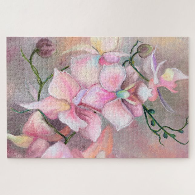 Schöne rosa Orchideen-Blume - Original Malerei  (Horizontal)