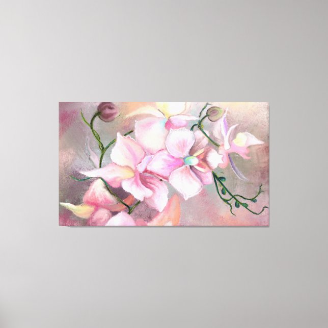 Schöne rosa Orchideen-Blume - Original Malerei Leinwanddruck (Vorderseite)