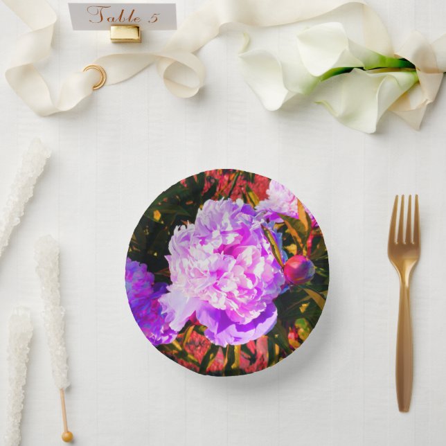 Schöne Rosa-Peonies-Runde Pappteller (Hochzeit)