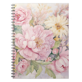 Schöne rosa Pfingstrosen Aquarelle. Notizblock