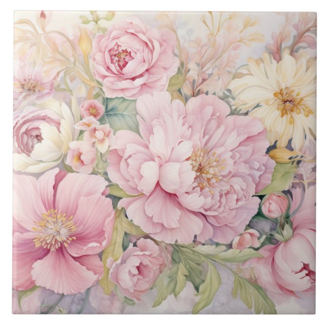 Schöne rosa Pfingstrosen Fliese (Vorderseite)