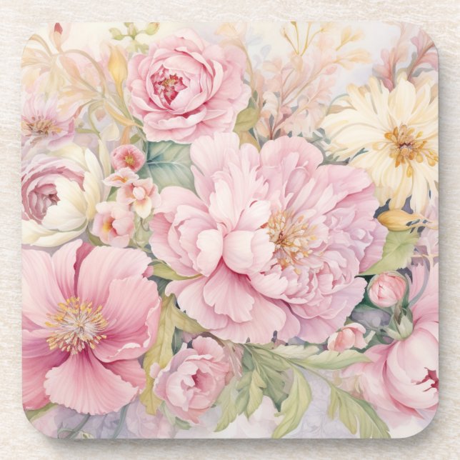 Schöne rosa Pfingstrosen Getränkeuntersetzer (Vorderseite)