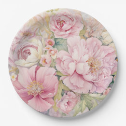 Schöne rosa Pfingstrosen Pappteller