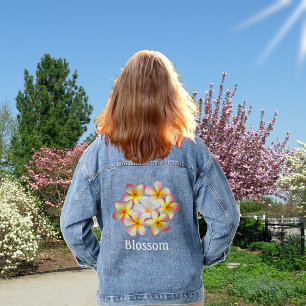 Schöne rosa Plumeria-Blumen Jeansjacke