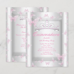 Schöne rosa Quinceanera-Party-Tiara-Schmetterling Einladung
