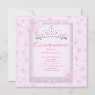 Schöne rosa Quinceanera-Party-Tiara Schmetterlinge Einladung