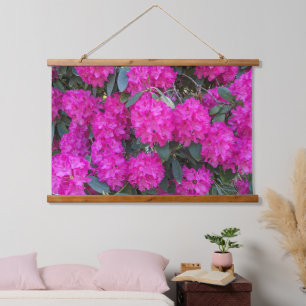 Schöne rosa Rhododendronblüten floral Wandteppich Mit Holzrahmen