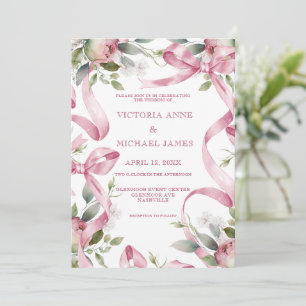Schöne Rosa Ribbons & Blumenzwiebeln. Einladung