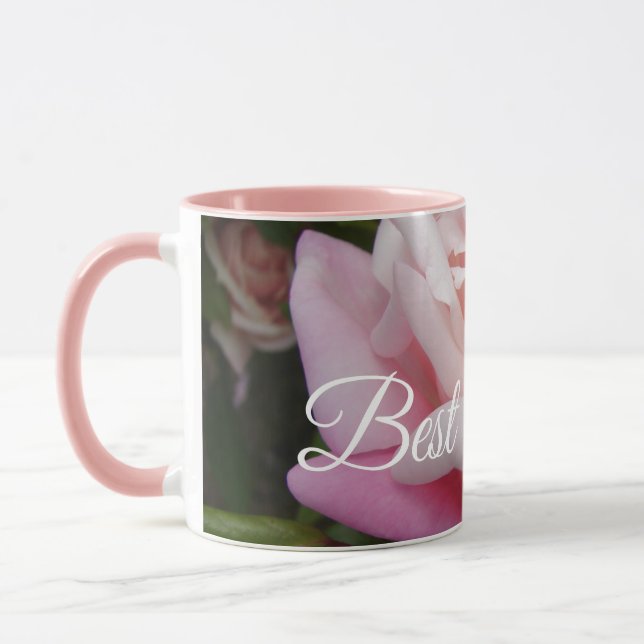 Schöne Rosa Rose Bestes Mum Blume Design Tasse (Links)