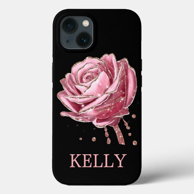 Schöne Rosa Rose mit Gold Glitzer Case-Mate iPhone Hülle (Rückseite)