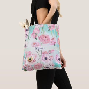 Schöne Rosa Rose Monogramm mit rosafarbenen Blumen Tasche