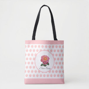 Schöne rosa Rose und Punkte Tasche