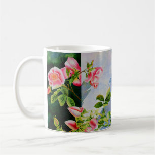 Schöne rosa Rosen Aquarellblüte Kaffeetasse