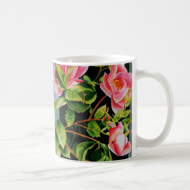 Schöne rosa Rosen Aquarellblüte Kaffeetasse (Rechts)