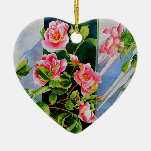 Schöne rosa Rosen Aquarellblüte Keramikornament (Vorne)