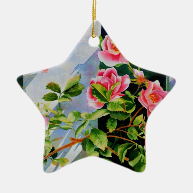Schöne rosa Rosen Aquarellblüte Keramikornament (Vorne)
