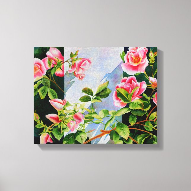 Schöne rosa Rosen Aquarellblüte Leinwanddruck (Vorderseite)