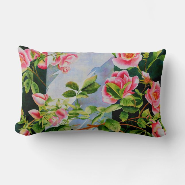 Schöne rosa Rosen Aquarellblüte Lendenkissen (Vorderseite)