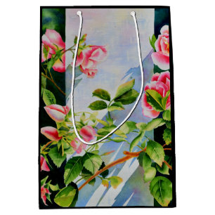 Schöne rosa Rosen Aquarellblüte Mittlere Geschenktüte