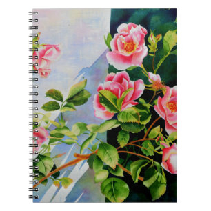 Schöne rosa Rosen Aquarellblüte Notizblock