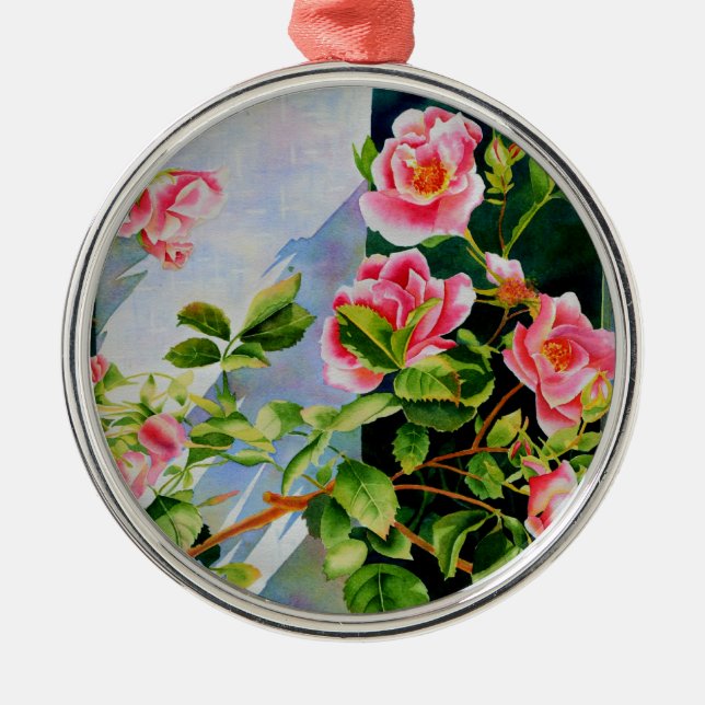 Schöne rosa Rosen Aquarellblüte Ornament Aus Metall (Vorne)