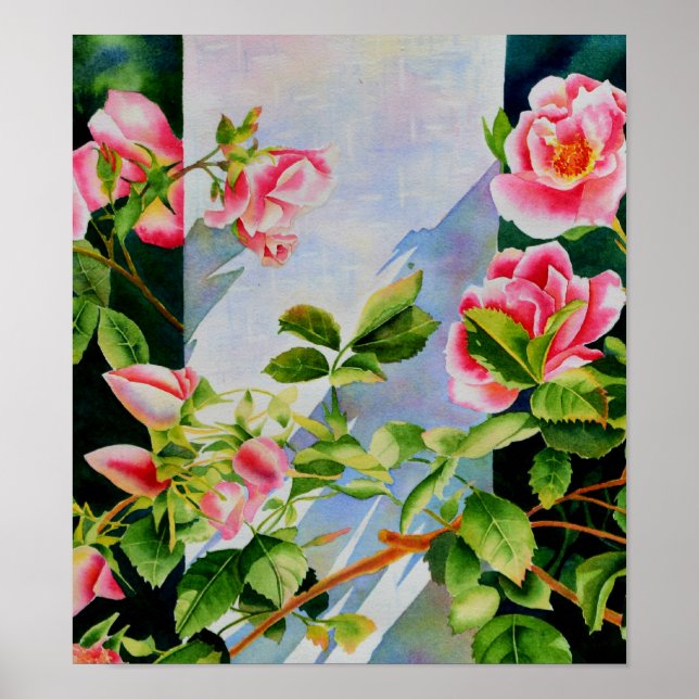 Schöne rosa Rosen Aquarellblüte Poster (Vorne)