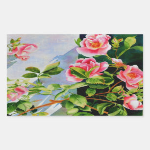 Schöne rosa Rosen Aquarellblüte Rechteckiger Aufkleber