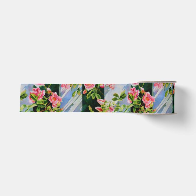 Schöne rosa Rosen Aquarellblüte Ripsband (Vorderseite)