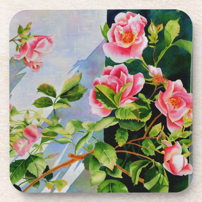 Schöne rosa Rosen Aquarellblüte Untersetzer (Vorderseite)