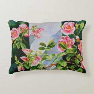 Schöne rosa Rosen Aquarellblüte Zierkissen