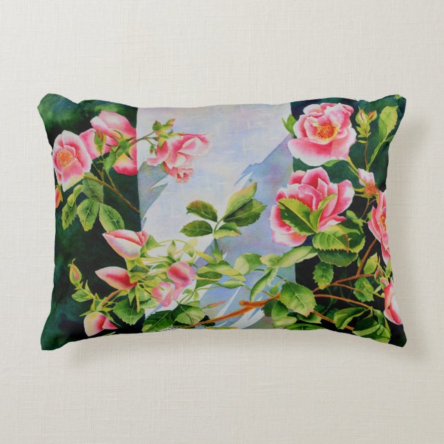 Schöne rosa Rosen Aquarellblüte Zierkissen (Vorderseite)