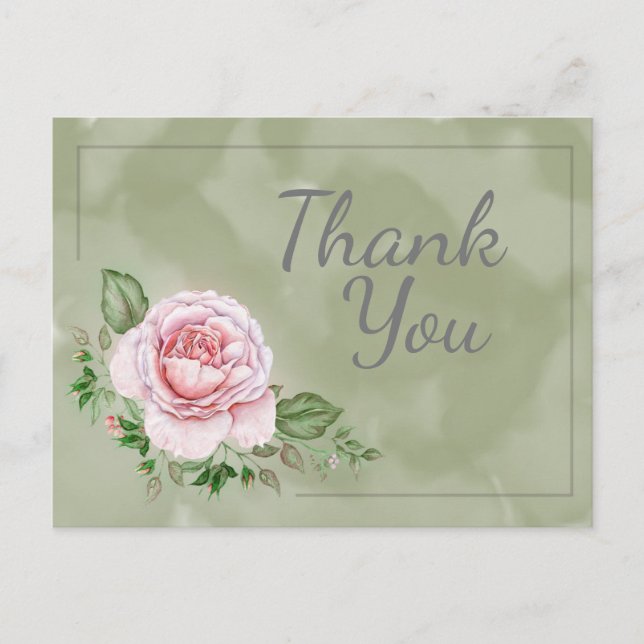 Schöne rosa Rosen auf grüner Wasserfarbe Vielen Da Postkarte (Vorderseite)