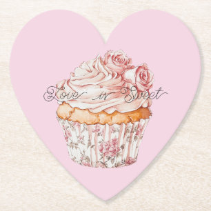 Schöne rosa Rosen Blumen Cupcake Brautparty Untersetzer