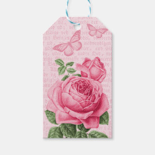 Schöne rosa Rosen-Geschenkanhänger - Vintage-Colla Geschenkanhänger