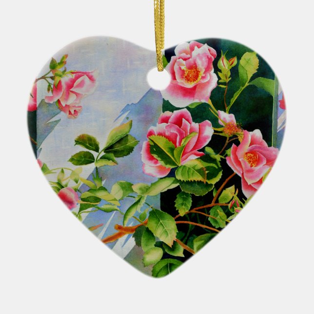 Schöne rosa Rosen, rote Rosen, Aquarellblumen Keramik Ornament (Vorne)