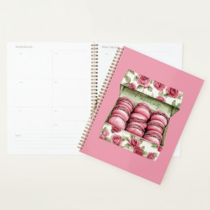 Schöne rosa Rosen Schachtel Macarons Planer
