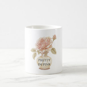 Schöne rosa Rosenblume in der Vase Kaffeetasse