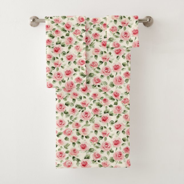 Schöne rosa Rosenblumen Badhandtuch Set (Insitu)