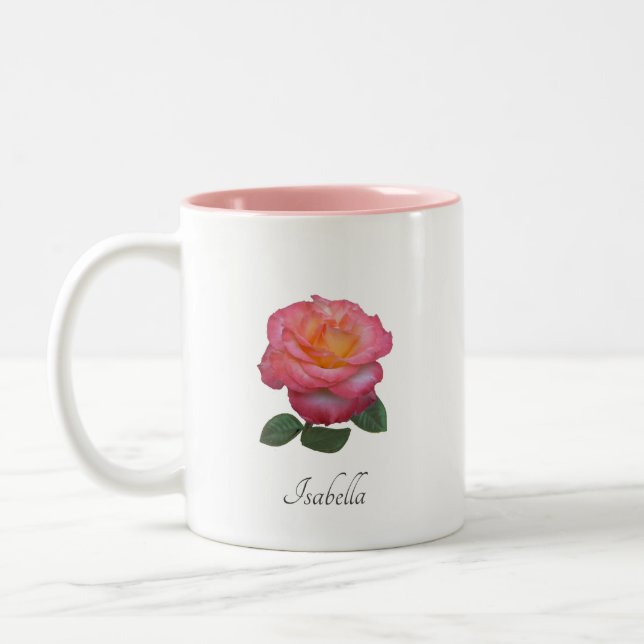 Schöne rosa Rosenblumen-Tasse Zweifarbige Tasse (Links)