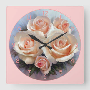 Schöne, rosa Roses Square Wall Clock Quadratische Wanduhr