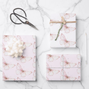 Schöne rosa Schmetterlinge Geburtstag Geschenkpapier Set