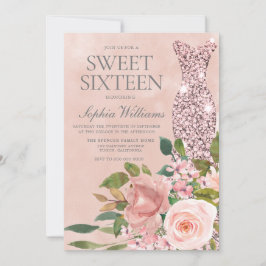 Schöne rosa Sparkle Dress Rose Gold Sweet 16 Einladung