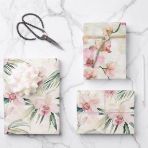 Schöne rosa tropische Orchideen-Blumen Brausebad Geschenkpapier Set