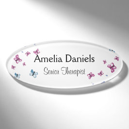 Schöne Rosa und Blauer Schmetterling Namenschild