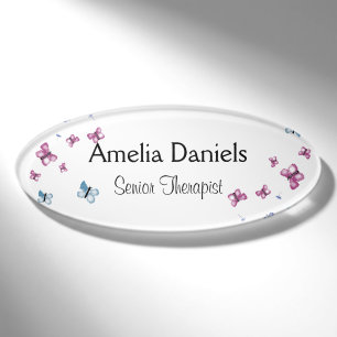 Schöne Rosa und Blauer Schmetterling Namenschild