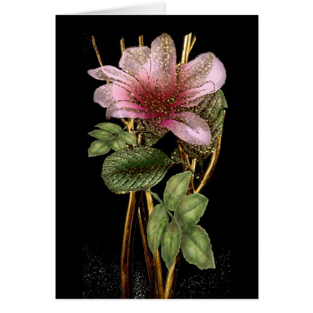 Schöne Rosa- und Goldflora-Jeden Anlaß-Karte (Vorne)