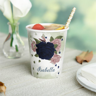 schöne rosa und marineblaue Blumenbecher Pappbecher
