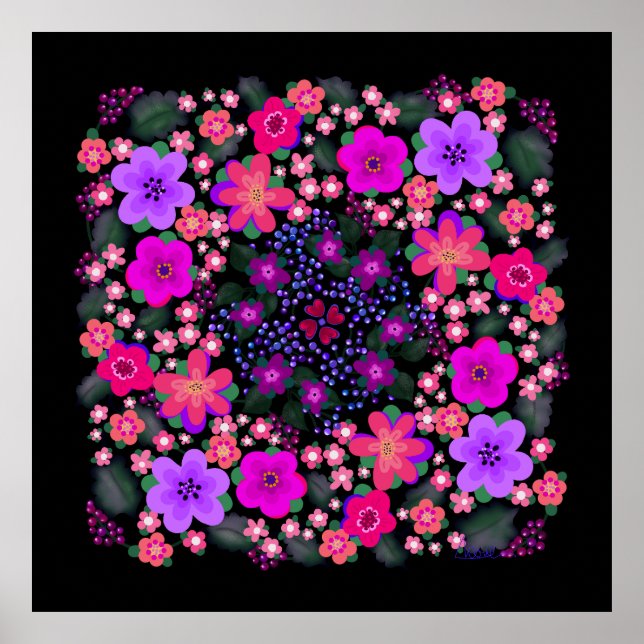 Schöne Rosa- und Purpurblumen Poster (Vorne)
